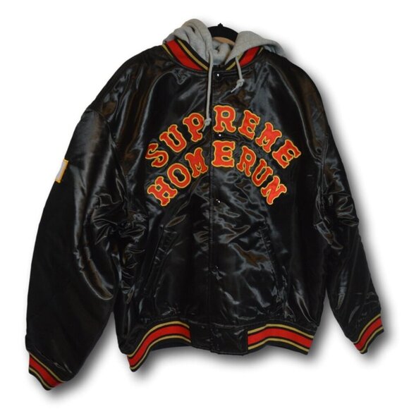 Supreme Other - Supreme Homerun Satin Hooded Varsity Jacket Size XL Black SS25 Brand New 2025